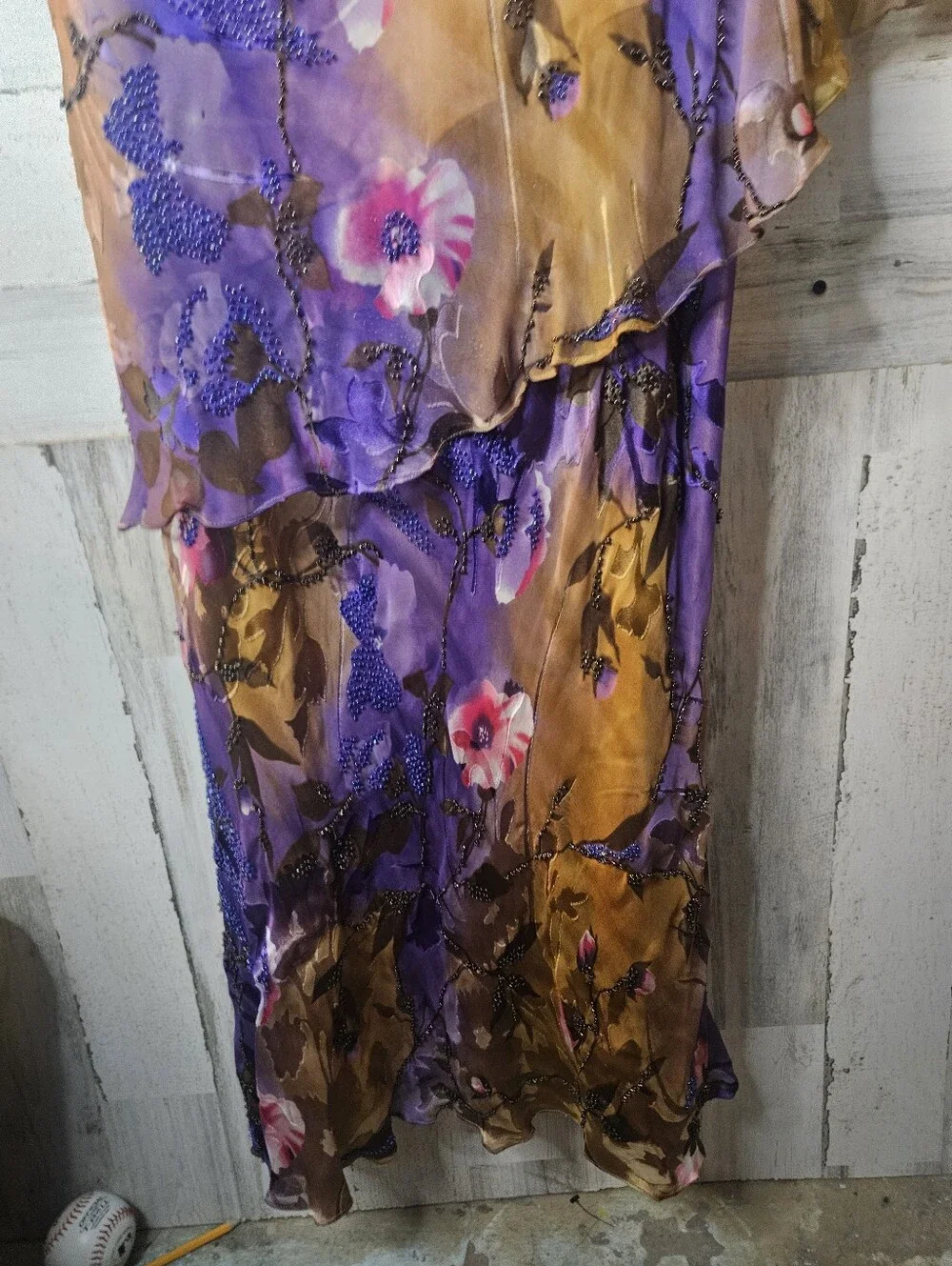 Vintage Victoria Royal Beaded Silk Gown Matching Wrap Shawl Set Whimsigoth Fairy